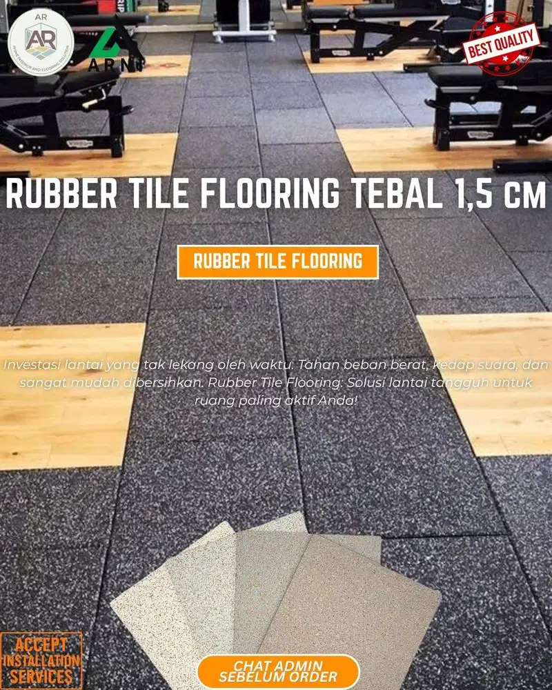 Rubber Tile Flooring | Tebal 1,5 cm Ukuran 50 X 50 cm | 4 Pilihan Warn