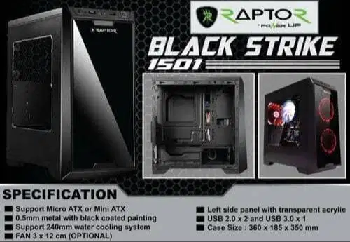 NEW-CASING PC GAMING POWER UP RAPTOR BLACK STRIKE 1501