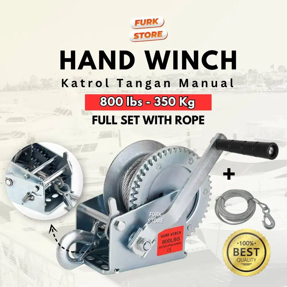 HWWR800 Hand Winch 800LBS + Wire Rope Tipe – Katrol Seling Baja |