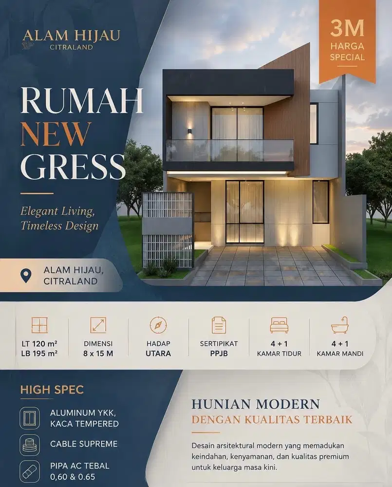 DIJUAL SUPER MURAH RUMAH NEW GRESS PREMIUM ALAM HIJAU CITRALAND!