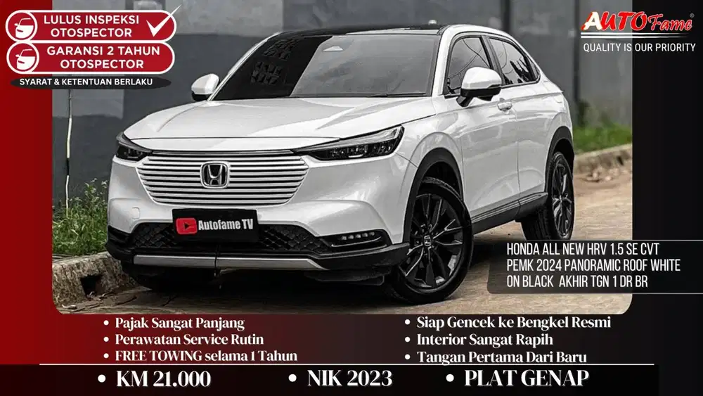 Honda All New HRV 1.5 SE CVT Pemk 2024 Panoramic Roof White On Black N
