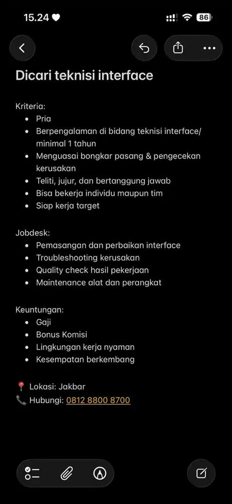 Dicari Teknisi Interface berpengalaman