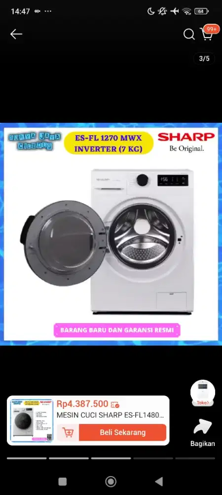 Sharp Front Load Mesin Cuci 8KG