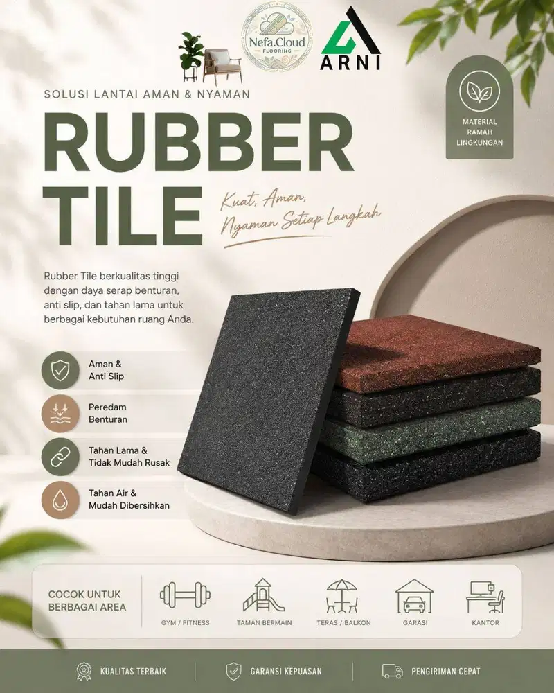 Rubber Tile Tebal 1,5cm | Tersedia 4 Pilihan Warna | Cocok  Di Indoor