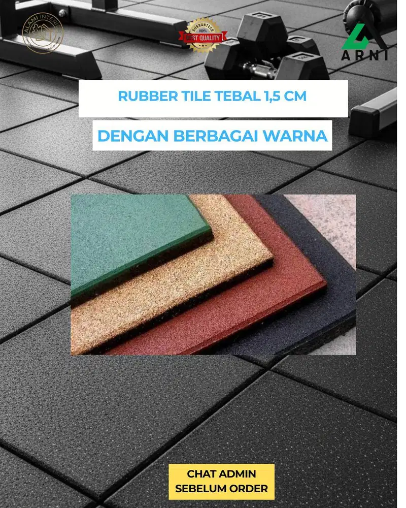 Rubber tile/ukuran 1,5cm/ aman dipake untuk gym/pembelian per m2