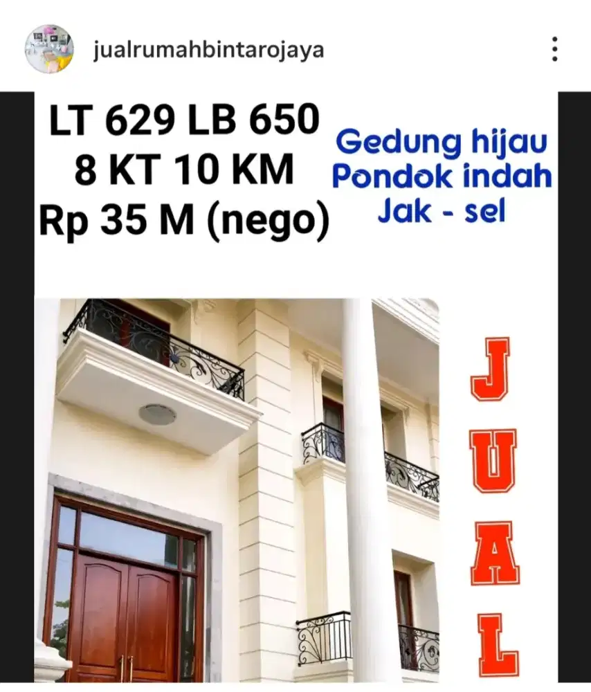 Jual rumah mewah murah direct pemilik owner graha hijau pondok indah