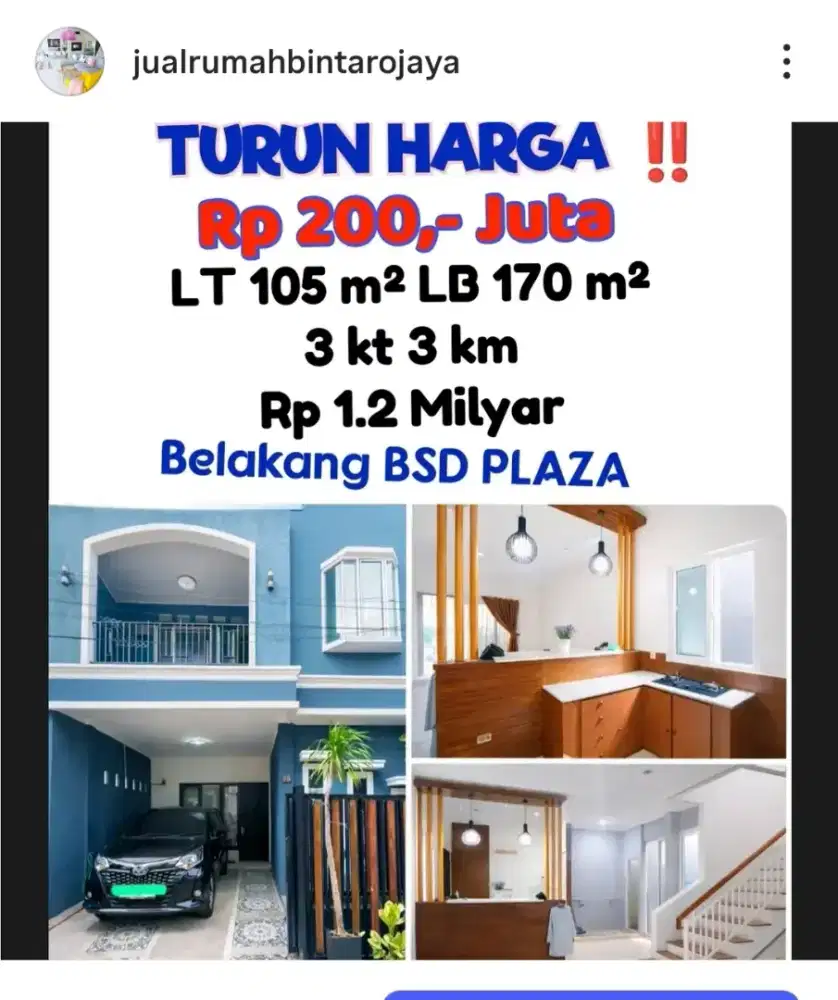 Jual cepat mau BU rumah kokoh belakang BSD plaza serpong