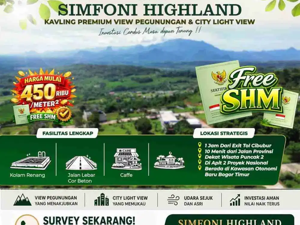 DIJUAL TANAH SHM MURAH VIEW INDAH BOGOR PROMO HARGA UP TO 50%  TERBATAS