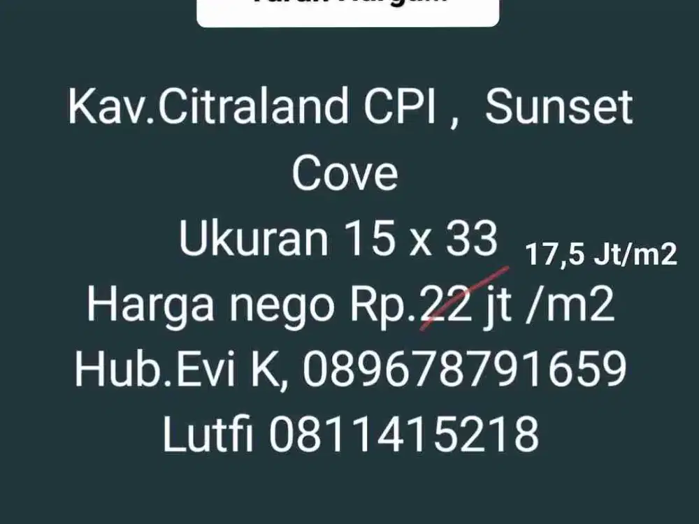 Di Jual Kavling Sunset Cove CPI Pantai Losari , di bawah Harga Pasaran