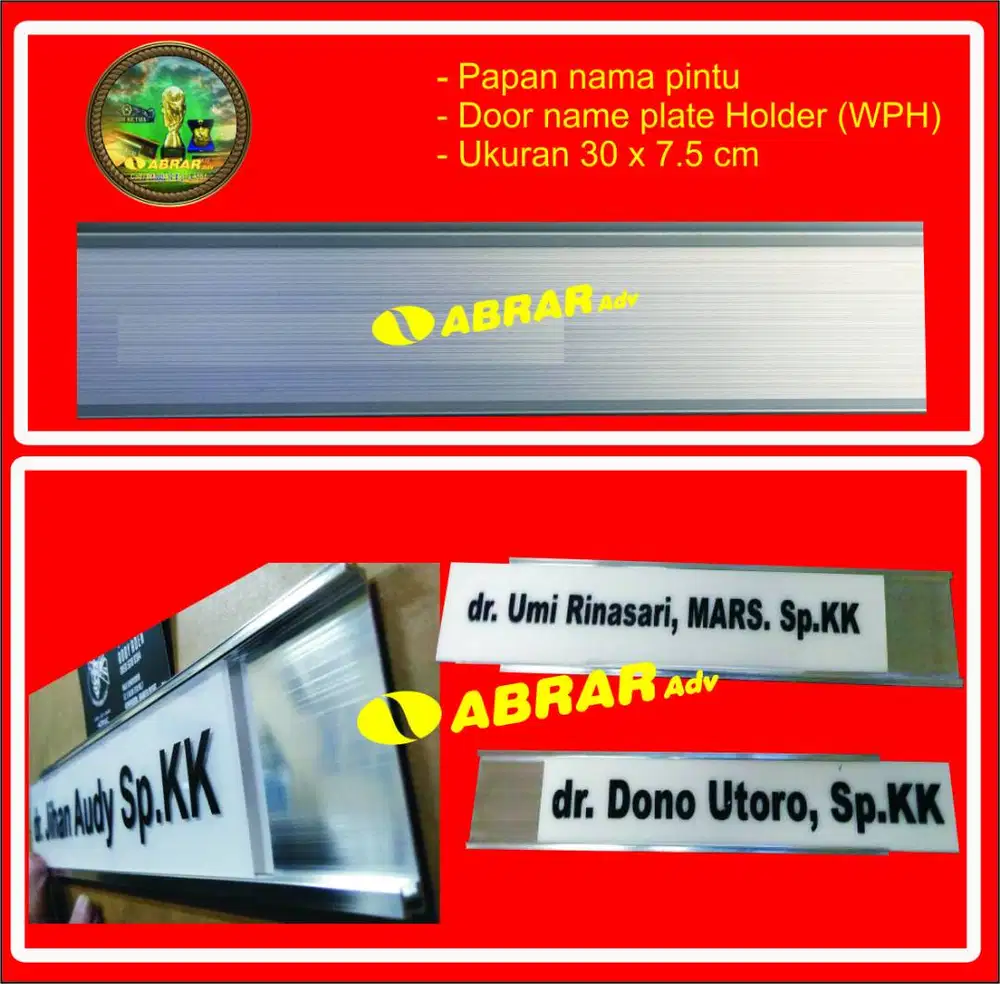 Papan nama pintu - Wall plate Holder (WPH) Material Aluminium.