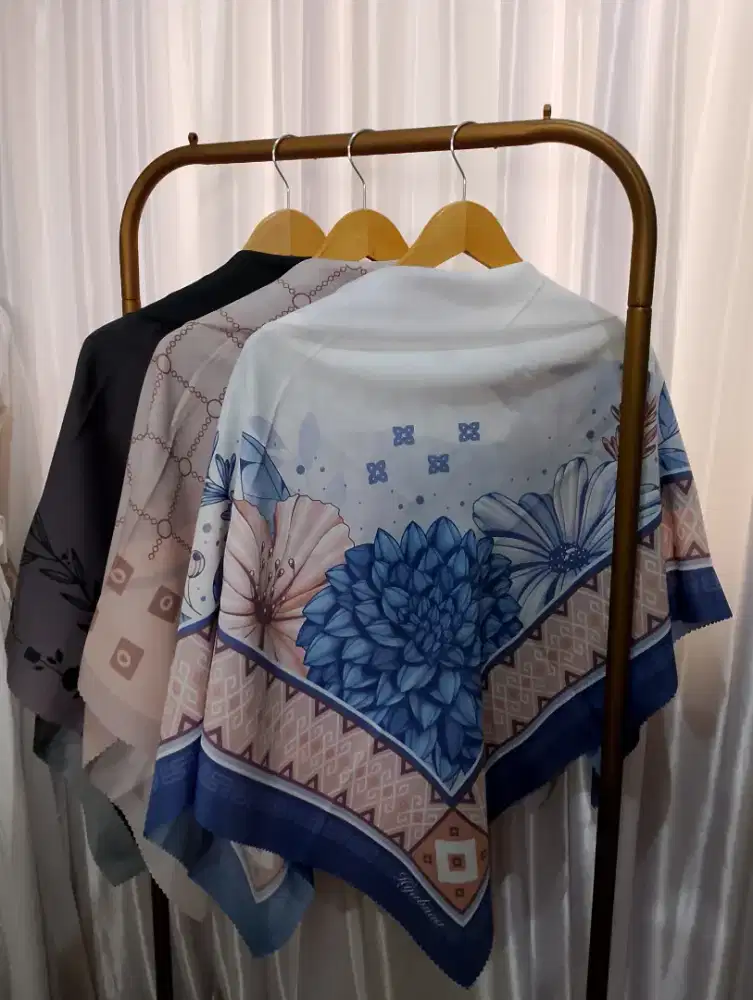 Jilbab Premium Segiempat Motif Printing Lasercute Bahan Voal premium