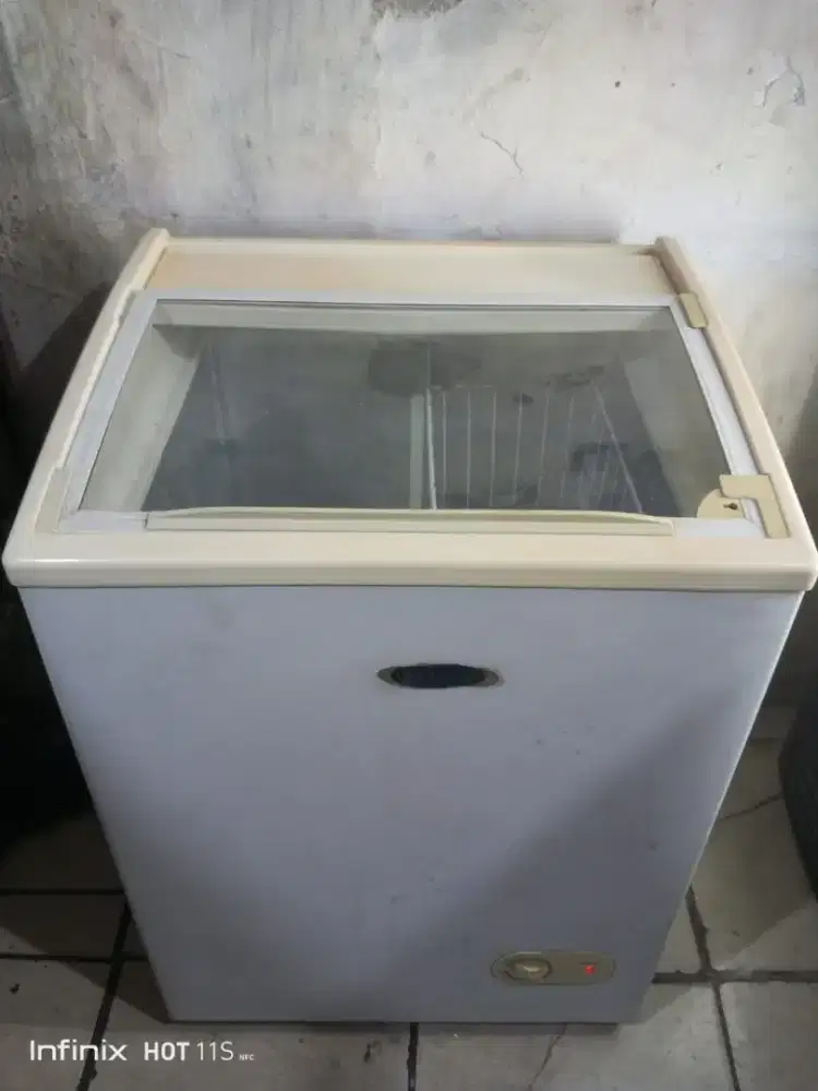 Jual bu freezer box sleding kaca ukuran 120 liter normal no kendala