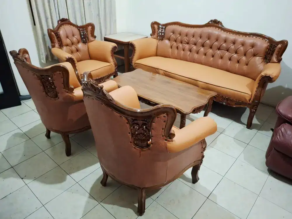 Kursi Tamu Jati Set Sofa Bangku Meja Ruang Kayu Ukir Antik Klasik 3111