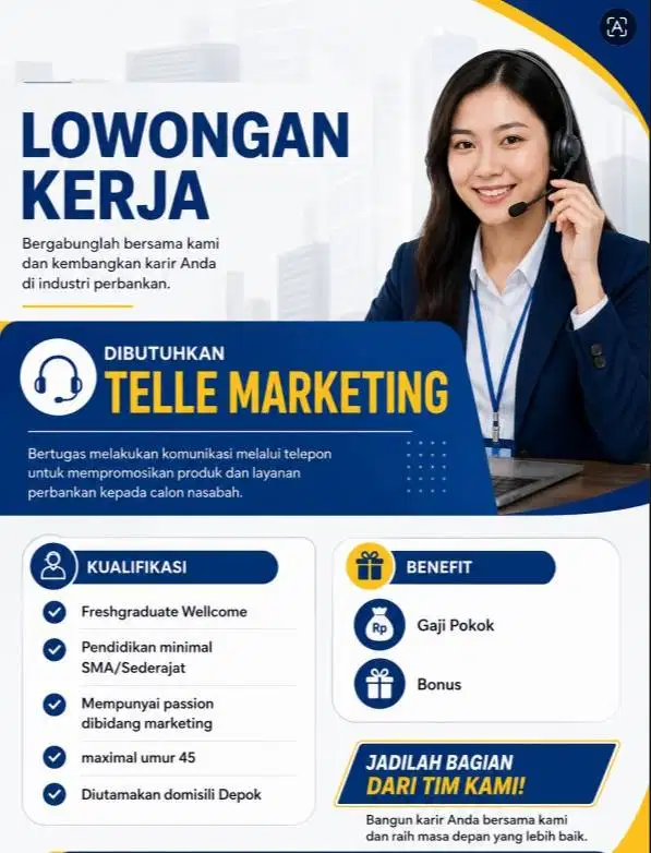 URGENT NEEDED TELLE MARKETINF PERBANKAN