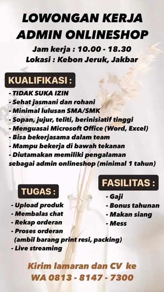 Loker admin olshop wanita