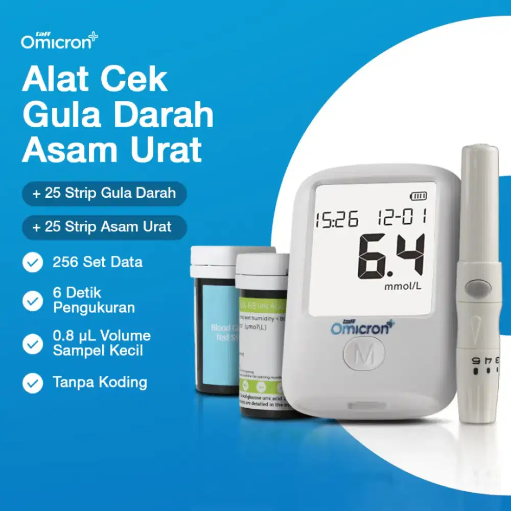 TaffOmicron Alat Tes atau Cek Gula Darah 25 Test Strips