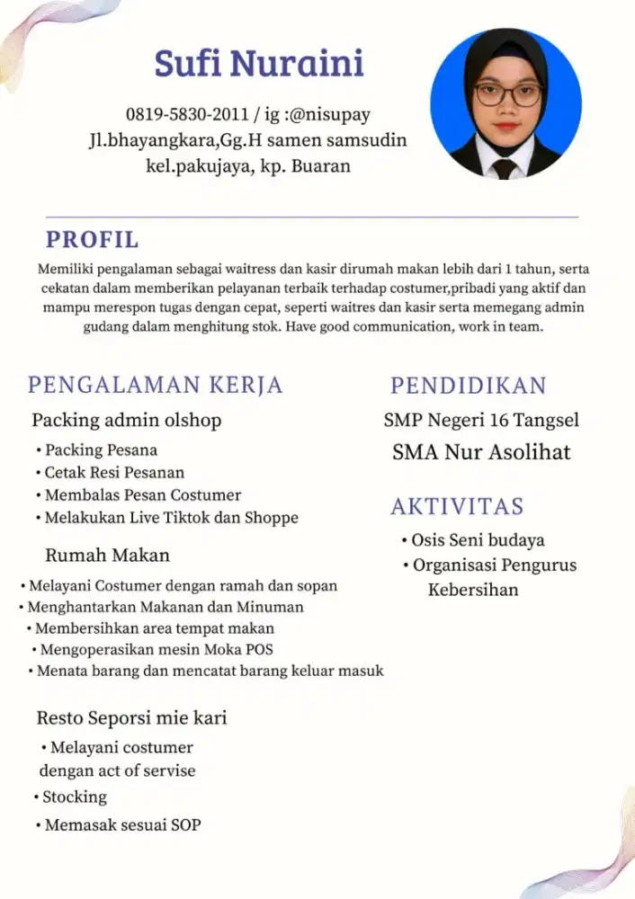 Saya ingin bekerja :)