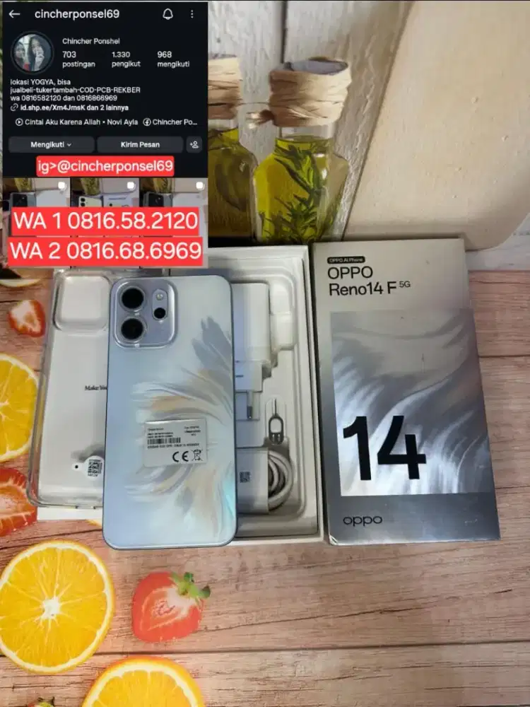 Jual hp LIKENEW oppo reno 14f 5g istimewa grns resmi panjang