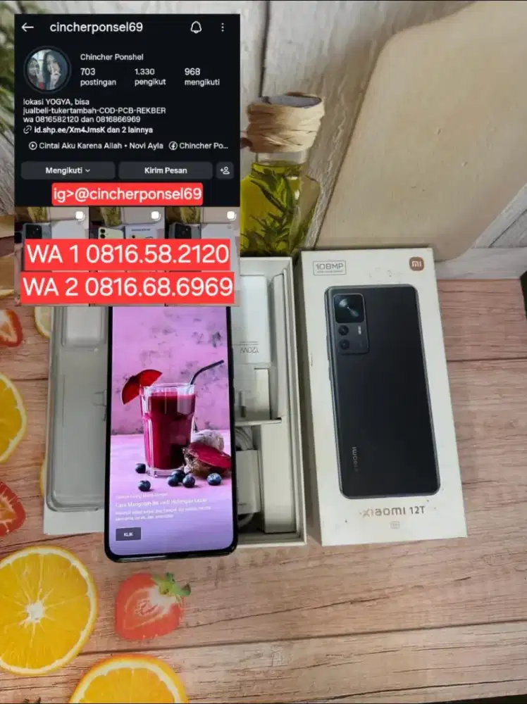 JUAL HP likeNEW Xiaomi 12T 5g 8/256 Fullset ORIGINAL josss