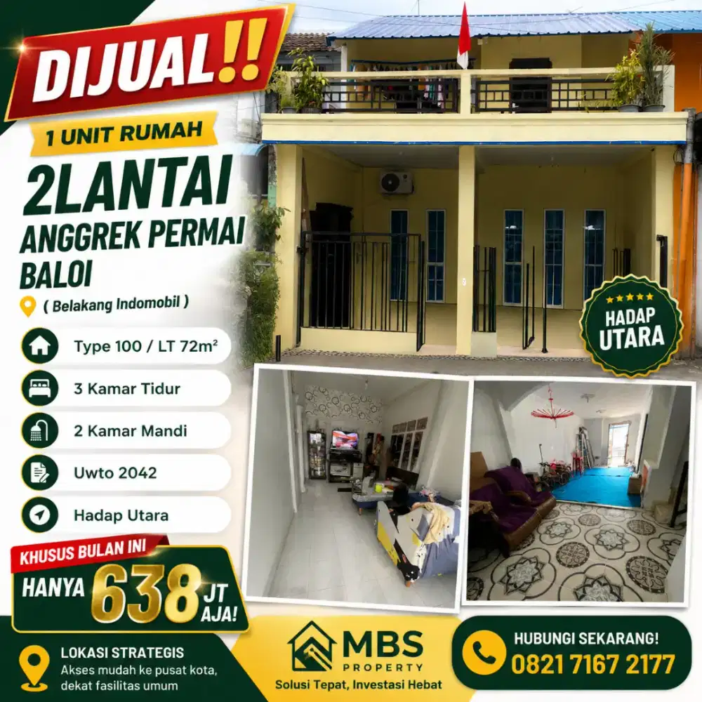 Dijual
1 Unit Rumah 2Lantai ANGGREK  PERMAI  BALOI….
