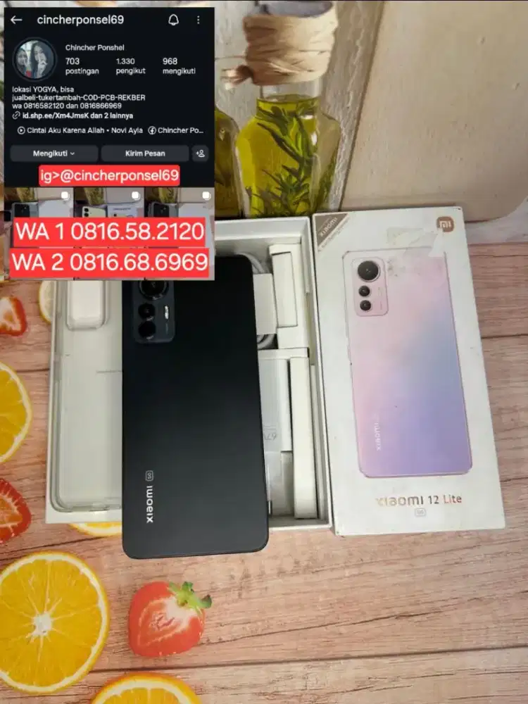 Jual Hp likenew XIAOMI 12 LITE 5G 8/256 istimewa fullset original