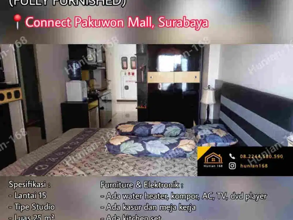 JUAL SEWA Apartemen Studio Fully Furnished Orchard Pakuwon Mall