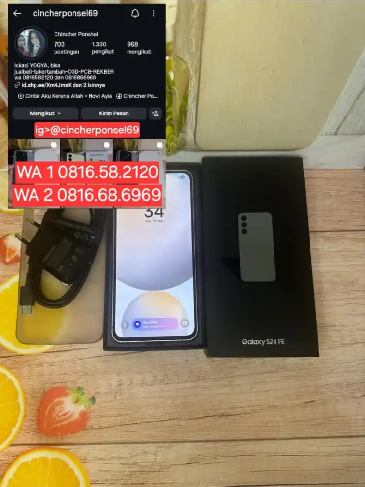 Jual hp likeNEW SAMSUNG S24 fe 5g 8/256 istimwa siap pakai FRE adaptor
