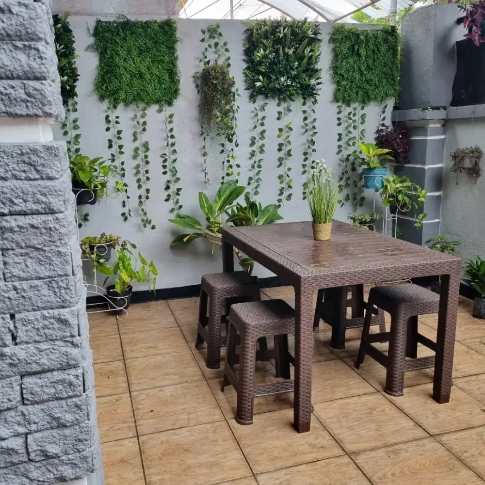 Meja makan plastik rattan motif rotan anti rayap Olymplast