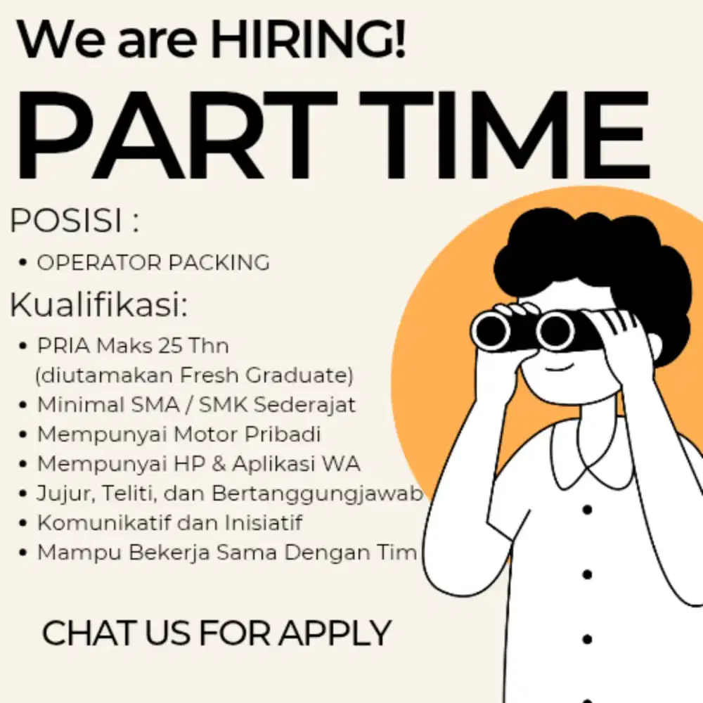 Dicari Operator Packing Online Shop PART TIME