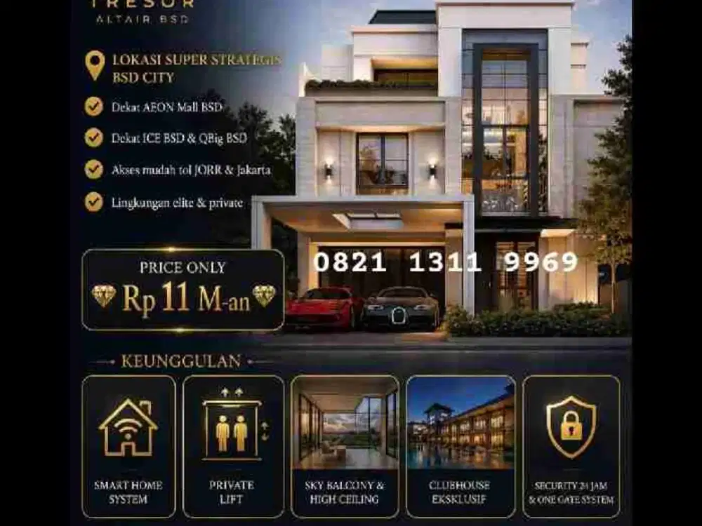 Rumah Mewah 3 Lantai di BSD City sangat dekat AEON Mall