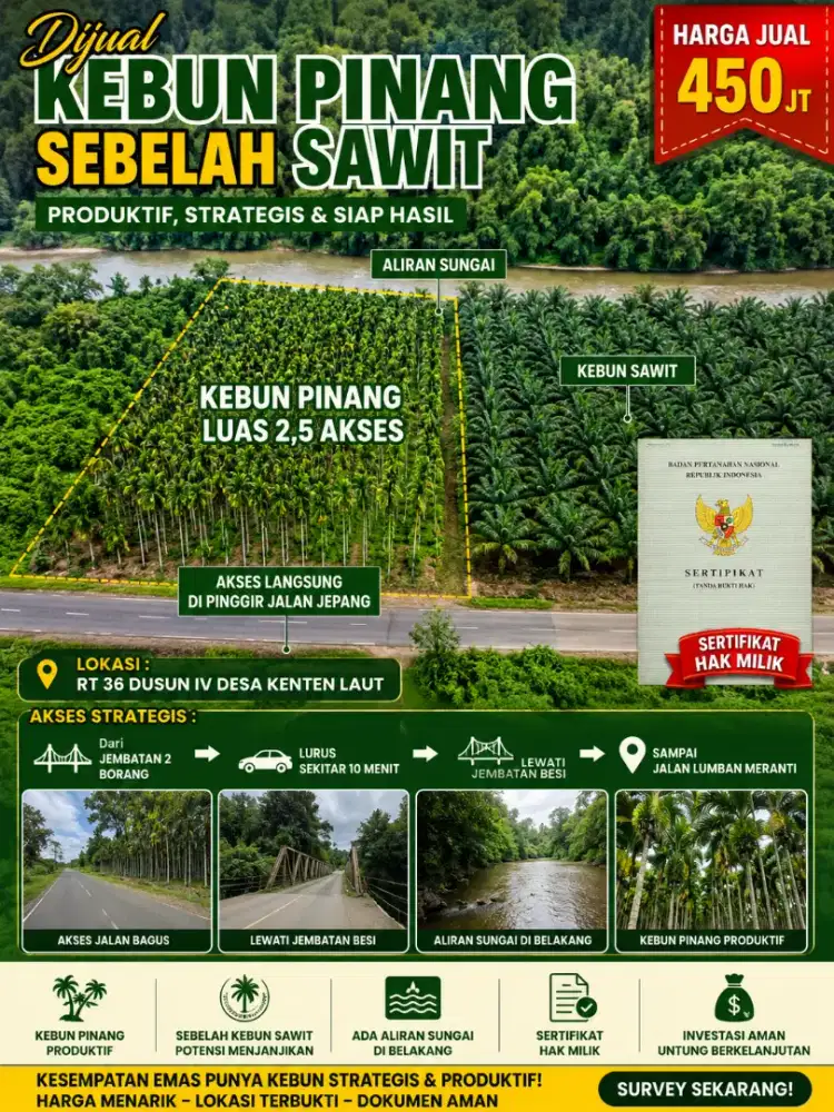 JUAL TANAH KEBUN 2,5Ha PINGGIR JALAN
