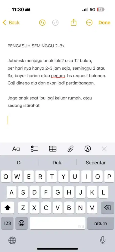 Pengasuh freelance seminggu 2-3x