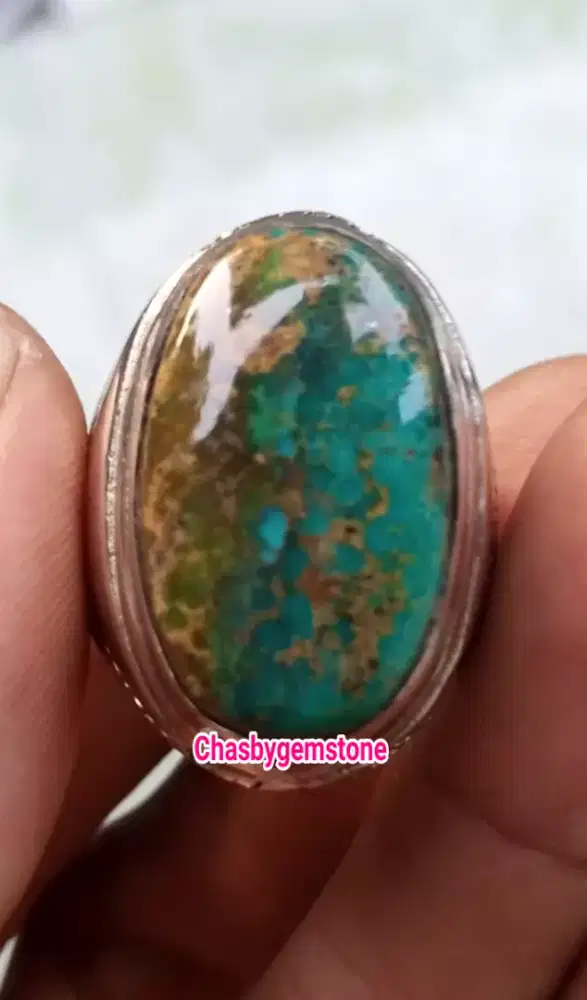 Cincin Batu Pirus Persia Dua warna-Pirus Persia hijau daun bi colour