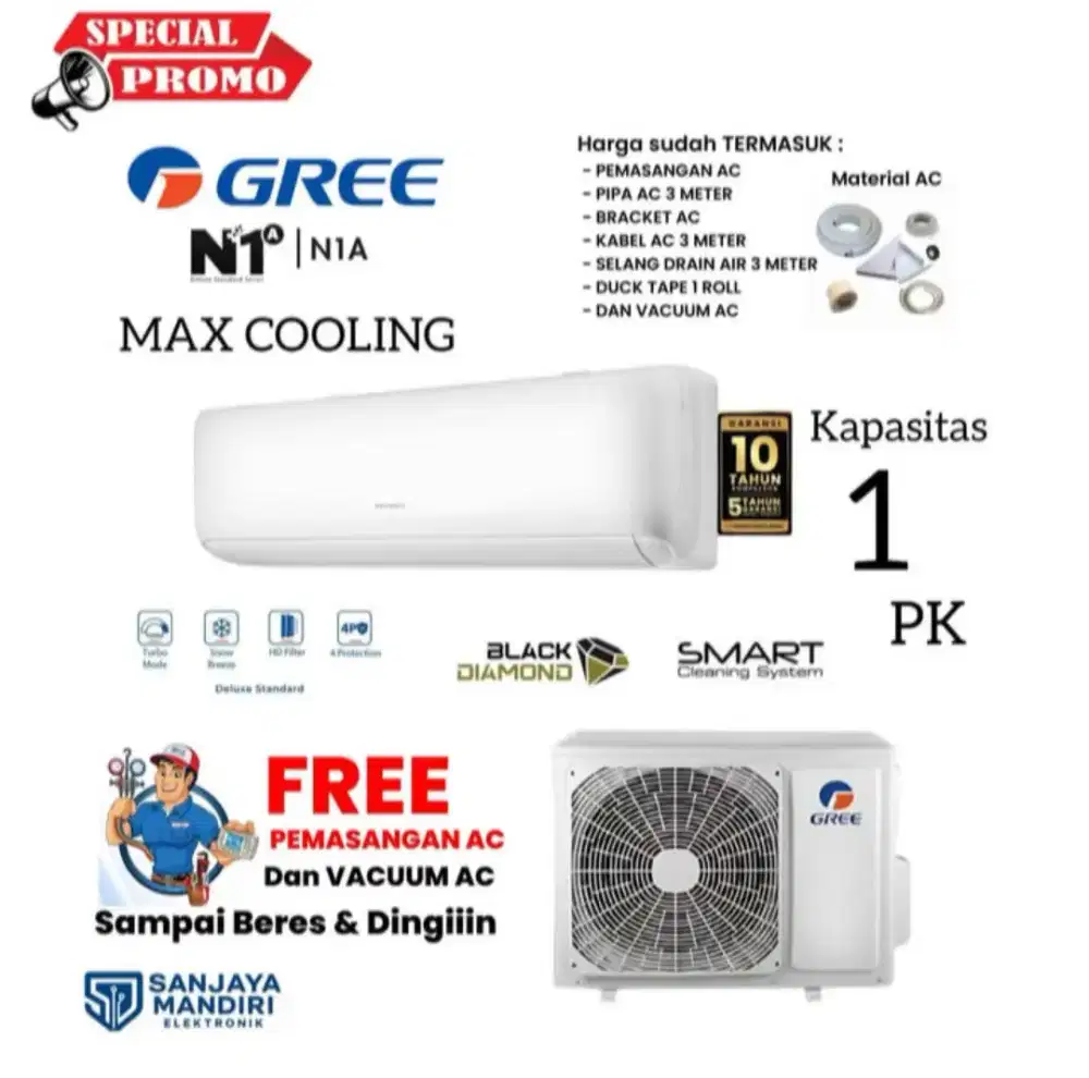 GREE AC Split 1 PK With Black Diamond SmartCleaner GWC-09N1 FasterCool