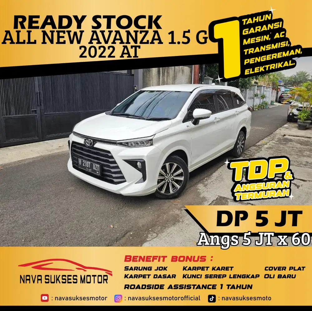 TDP 5 Jt Angs Termurah All New Avanza G 1.5 2022 Matic Putih Low Km