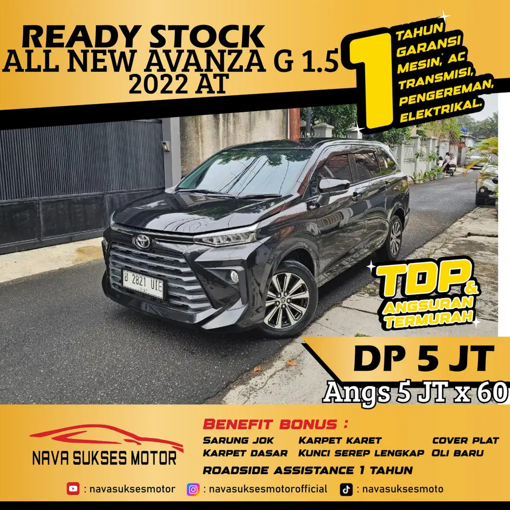 TDP 5 Jt Angs Termurah All New Avanza G 1.5 2022 Matic Hitam Low Km