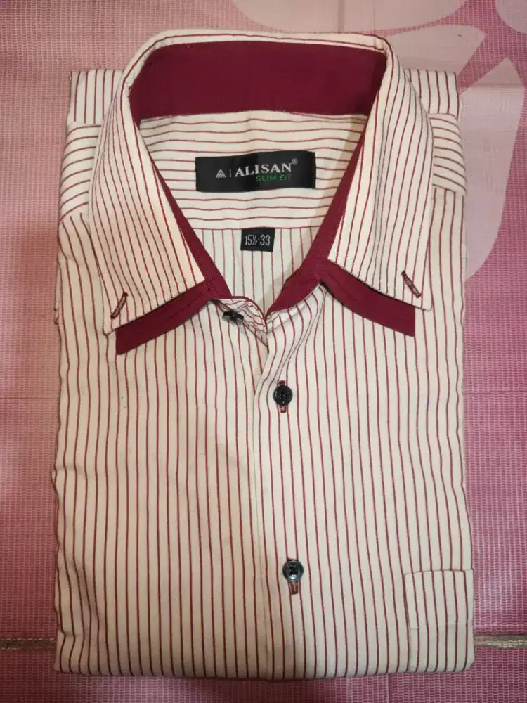 ALISAN SLIM FIT KEMEJA PRIA [PUTIH GARIS MAROON]