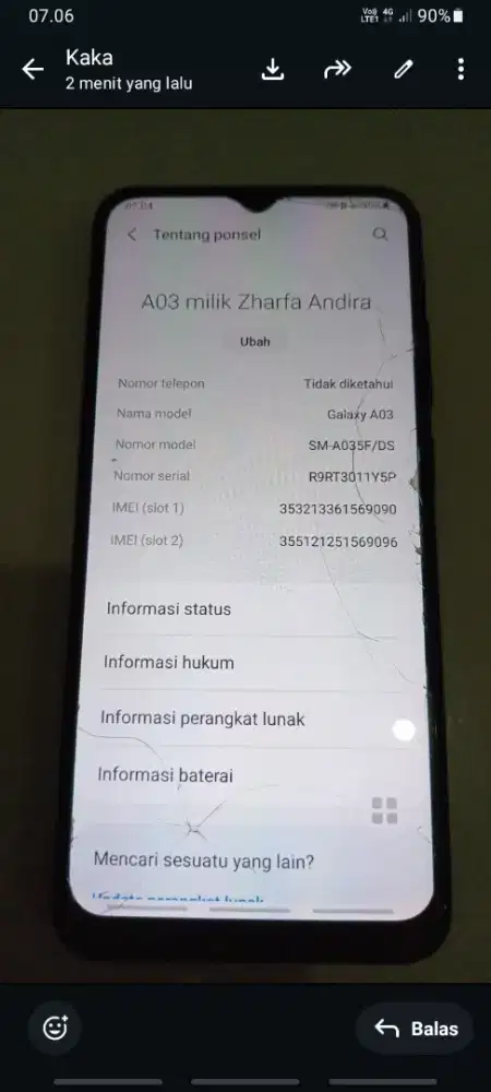 Samsung A03 pemakaian cewe