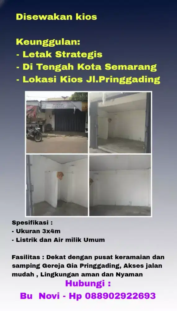 Di sewakan kios 3x4 lokasi strategis dan ditengah kota Semarang