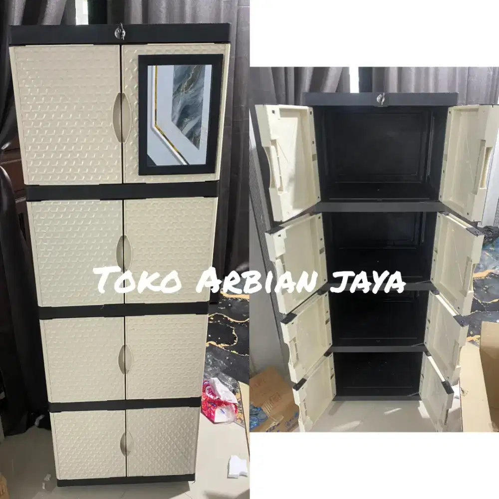 Promo murah lemari plastik mini susun 4 kaca plus kunci