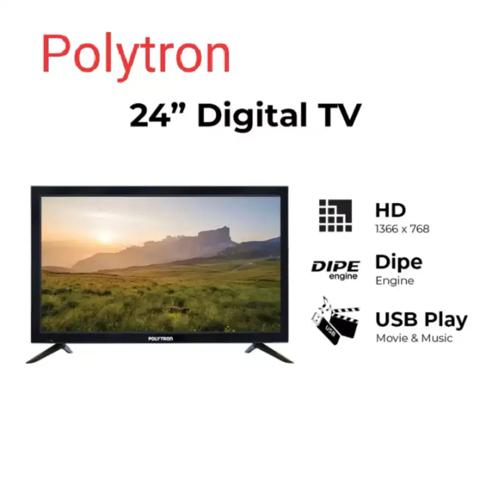 LED TV 24 Polytron Digital TV, Baru, Garansi Resmi & Tukar Tambah