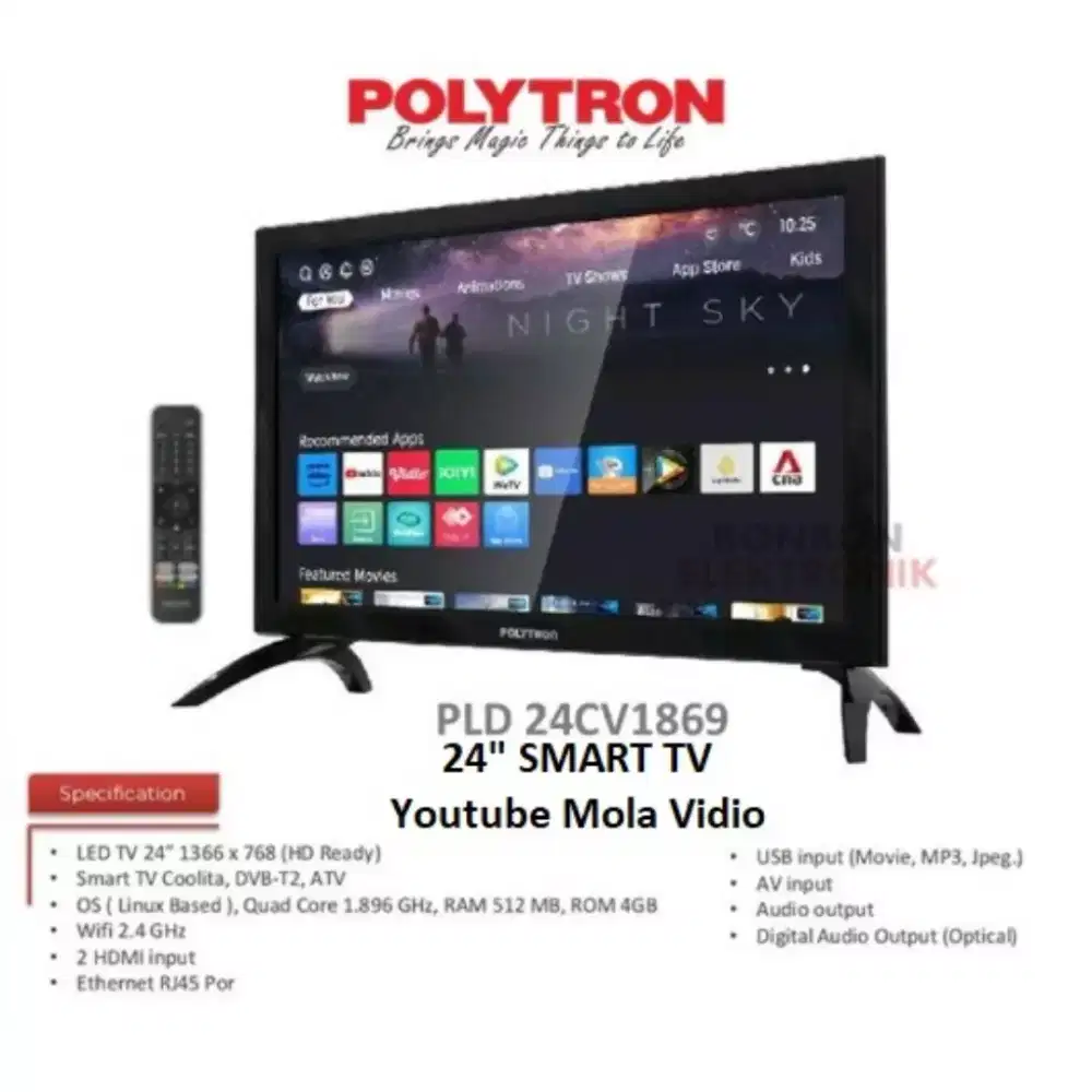 LED TV 24 Polytron Smart TV, Baru, Garansi Resmi & Tukar Tambah