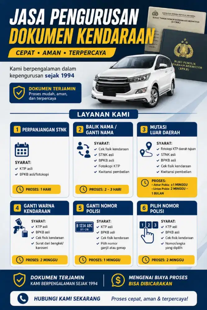 Pengurusan Pajak, Mutasi, STNK, BPKB tercepat dan terpercaya