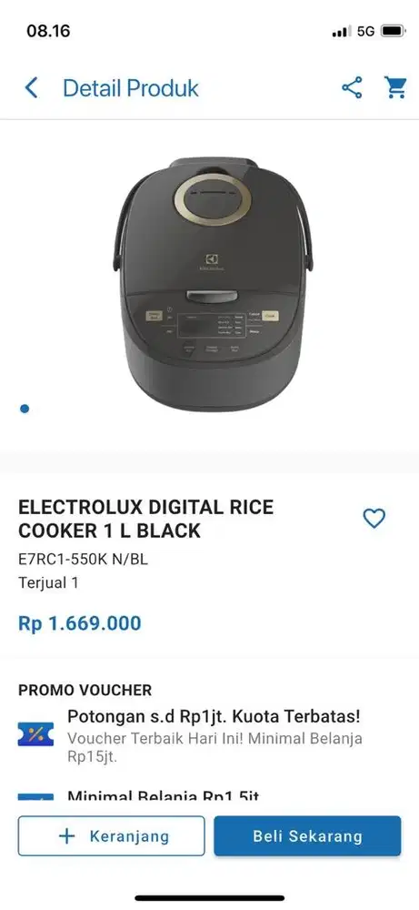 ELECTROLUX DIGITAL RICE COOKER 1 L BLACK
