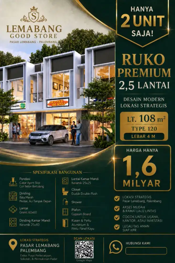 Ruko Modern 2,5 Lantai Area Komersil Pasar Lemabang