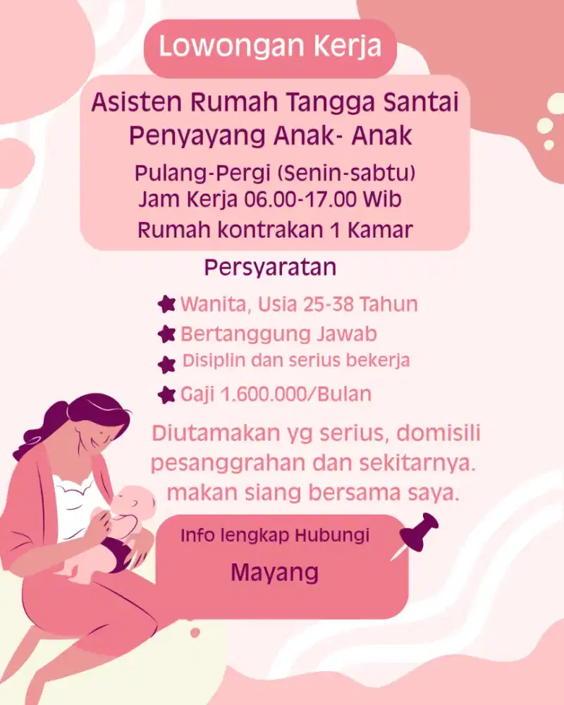 Loker ART (ASISTEN RUMAH TANGGA) BUAT YG SERIUS AJA!