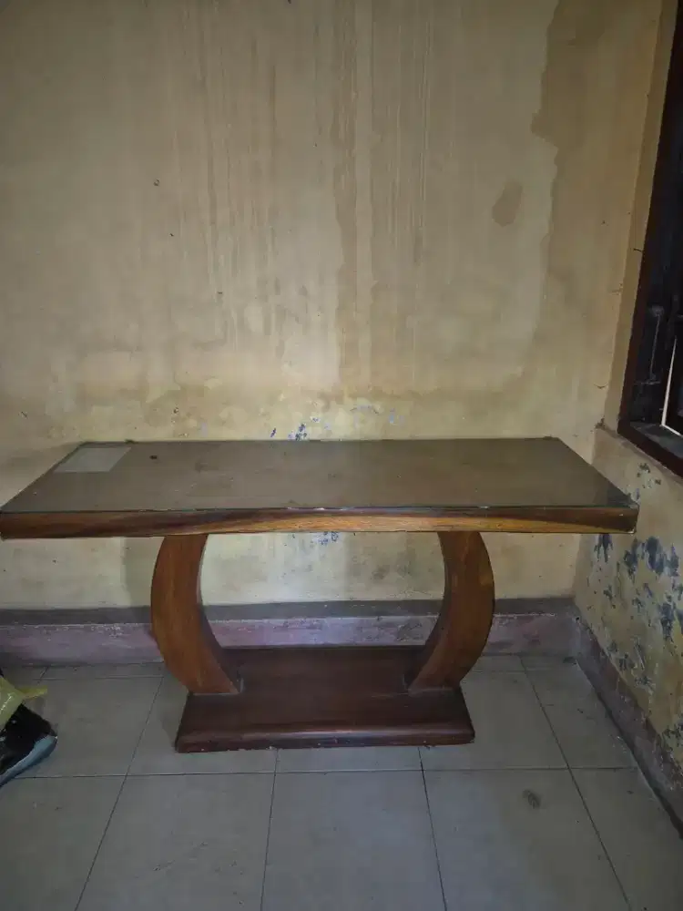 Meja Kayu Jati Minimalis + Kaca | Kokoh & Elegan
