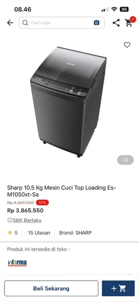 mesin cuci sharp 1 pintu 10kg