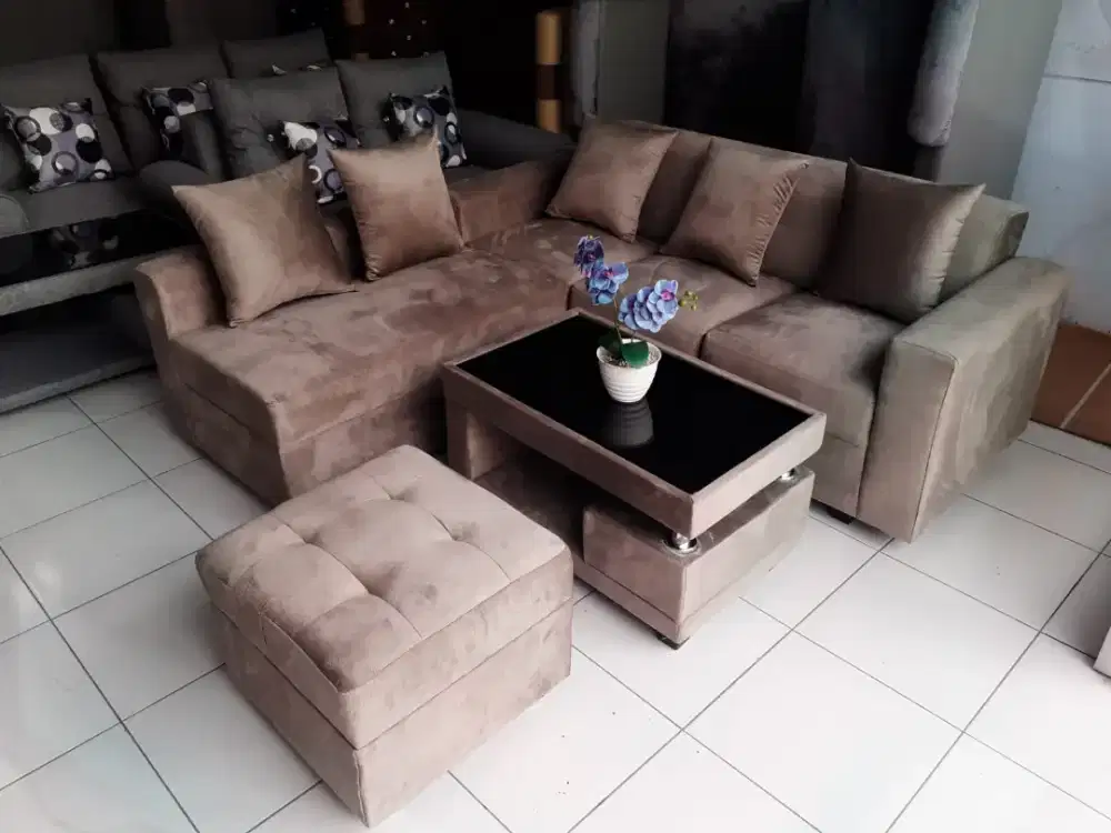 Sofa L putus+fub cokelat
