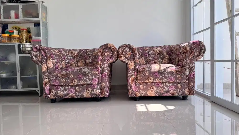2 sofa wing chair, single seater, sofa flower shabby clasic